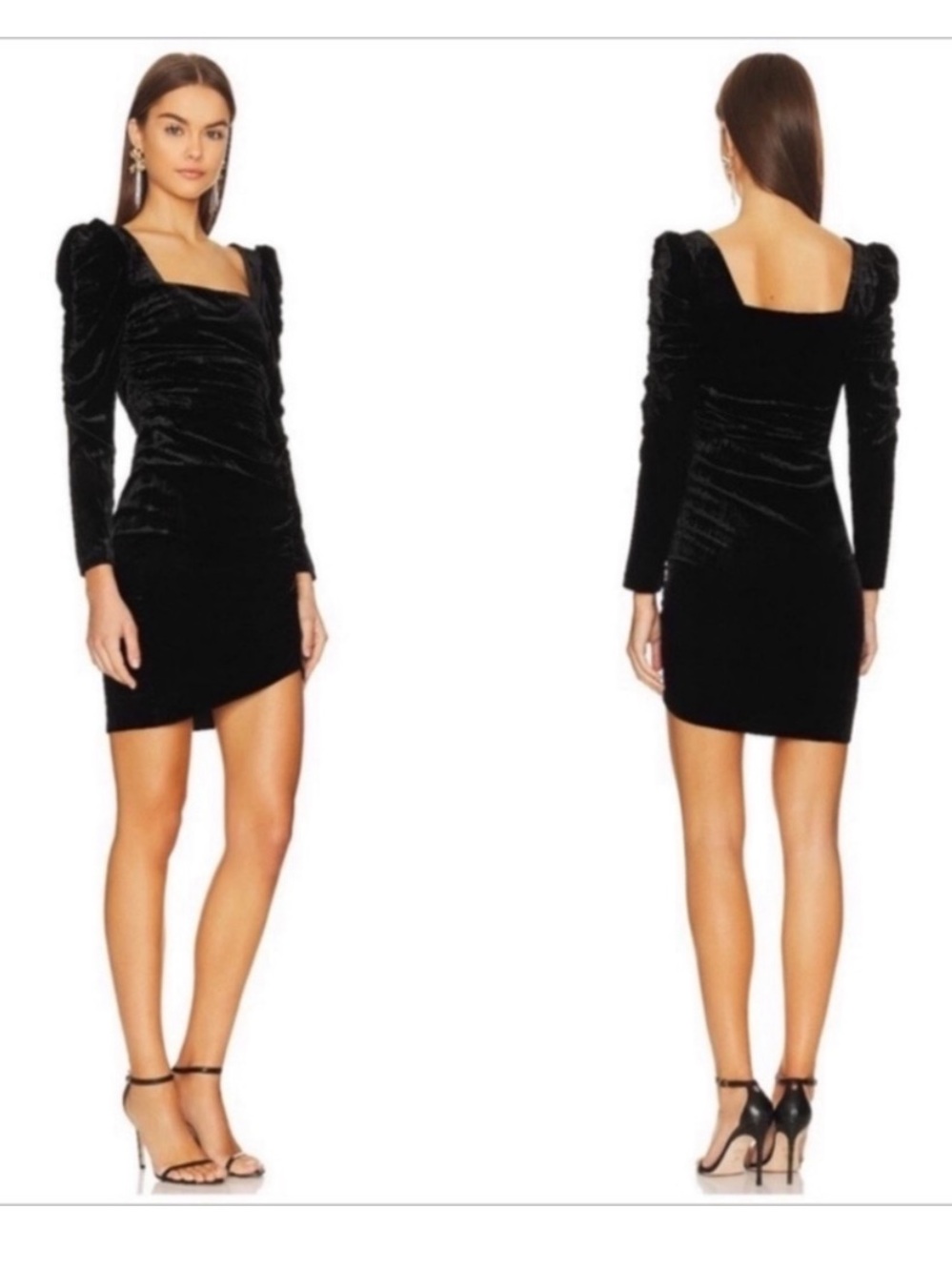 Veronica Beard Toki Black Velvet Square-Neck Long-Sleeve Mini Dress